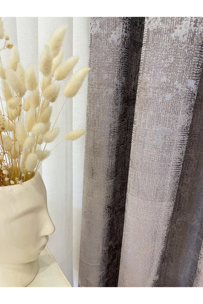 Gray - Mink - Jacquard Self-Patterned 1/3 Pleated Blackout Curtain