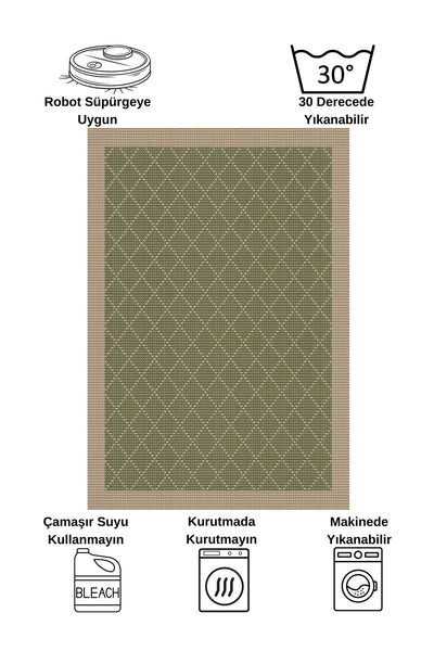 GREEN-BROWN Jute Sisal Look Bordered Non-Slip Base Runner Rug