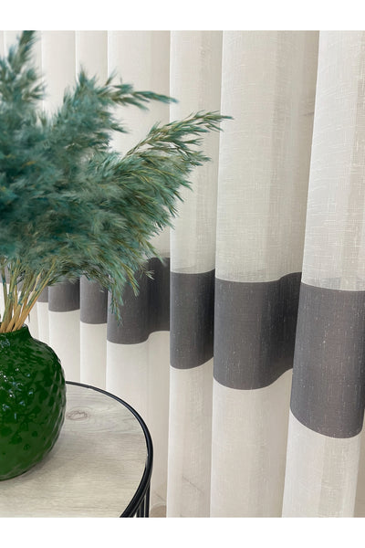 Hem-Banded Linen-Look 1/3 Dense Pleated - Ecru Sheer Curtain