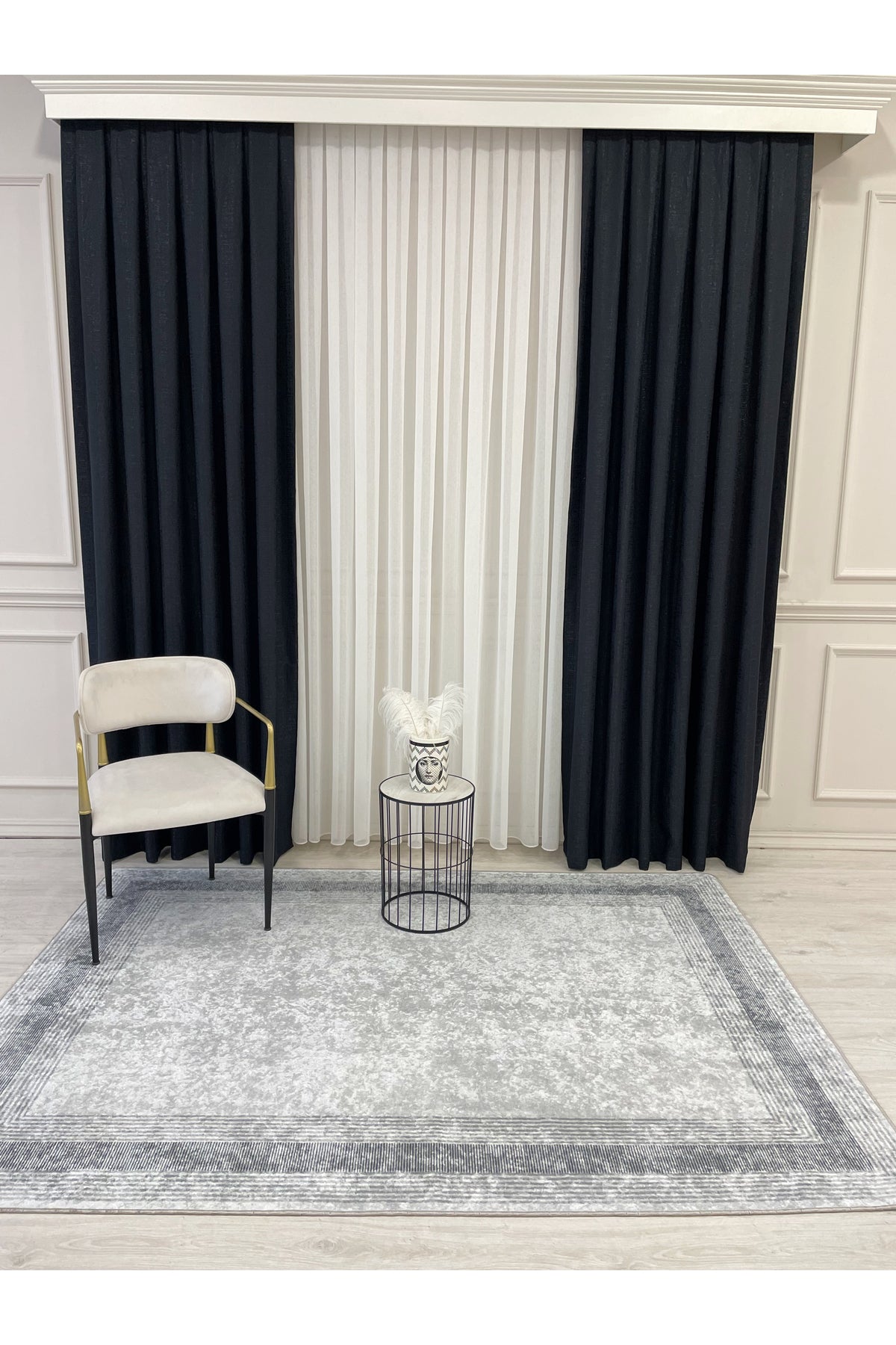 Light Gray Bordered Pattern Latex Leather-Backed Rug