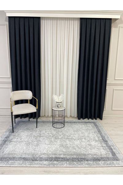 Light Gray Bordered Pattern Latex Leather-Backed Rug