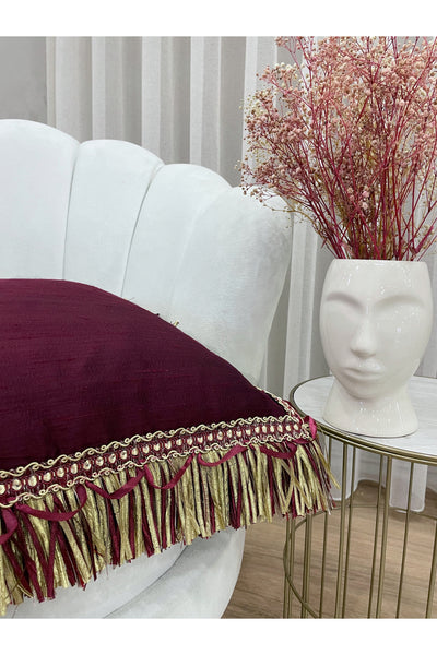 İthal Ipek (silk) Kırlent Yastık Kılıfı Kordonlu 45X45 BORDO