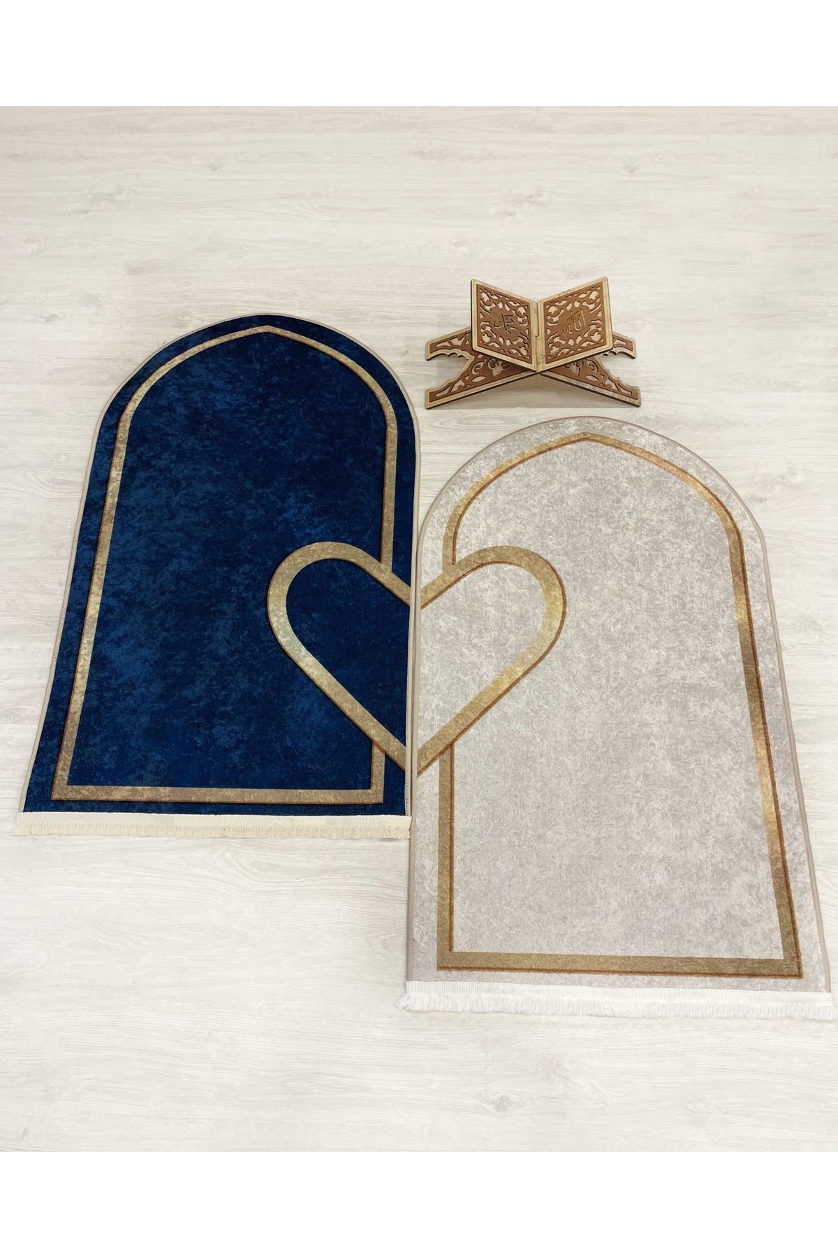 2-Piece Double Prayer Rug Set Size 75x125 BLACK - PURPLE