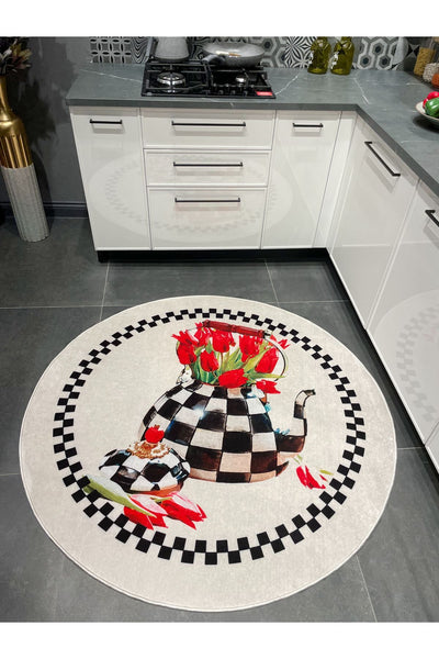 MacKenzie Checkered Latex Leather Base Kitchen Rug