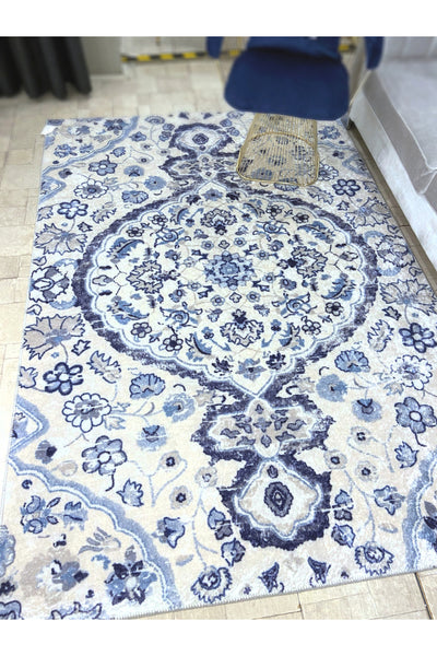 Etnik Desen Saçaksız Lateks Deri Taban Modern Halı