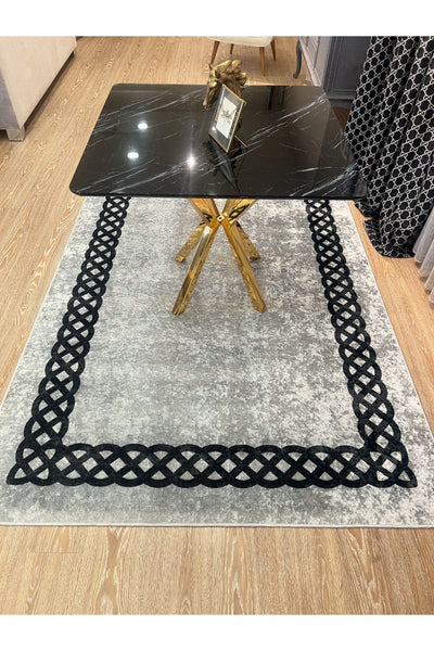 Chain Patterned Gray - Black Decorative Rug