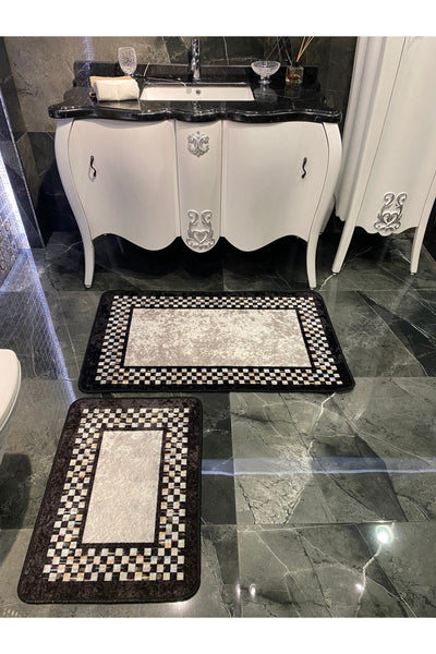 Latex Base Fringeless (70X110 - 70X50) Double Bath Mat Set