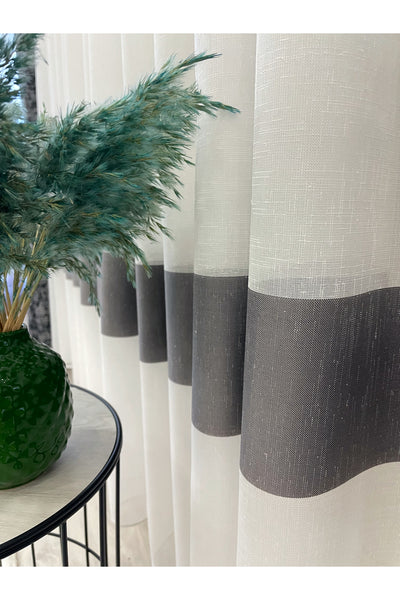 Hem-Banded Linen-Look 1/3 Dense Pleated - Ecru Sheer Curtain