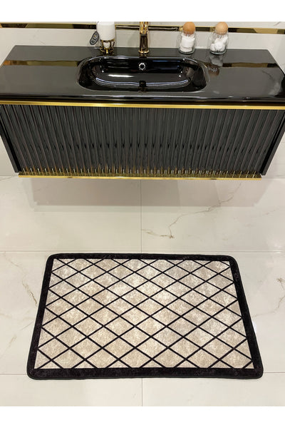 Single Geometric Pattern 50x100 Latex Base Bathroom Mat - BEIGE-BLACK
