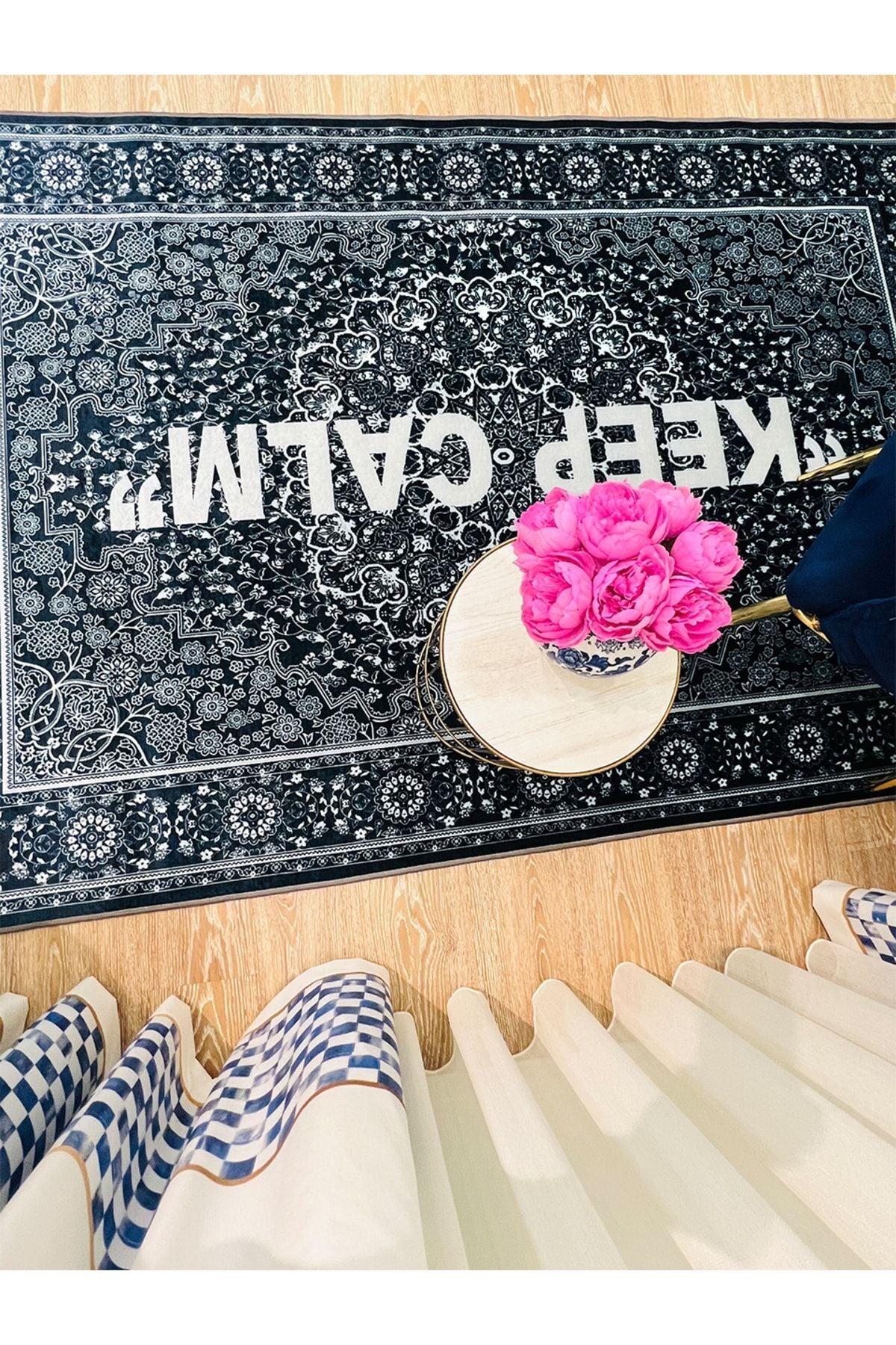New Collection Özel Kalın Kaymaz Tabanlı Salon Halısı Keep Calm