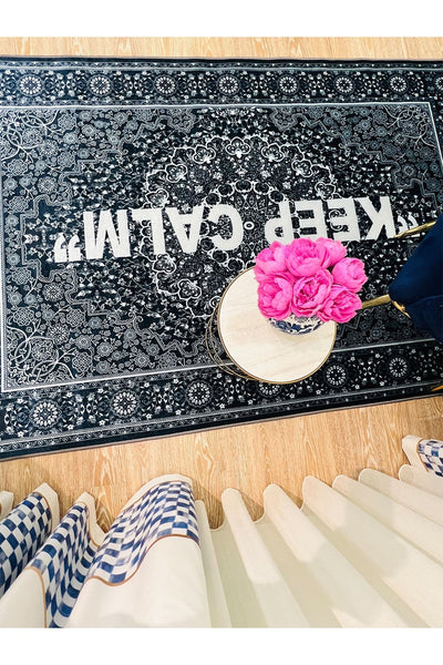 New Collection Özel Kalın Kaymaz Tabanlı Salon Halısı Keep Calm