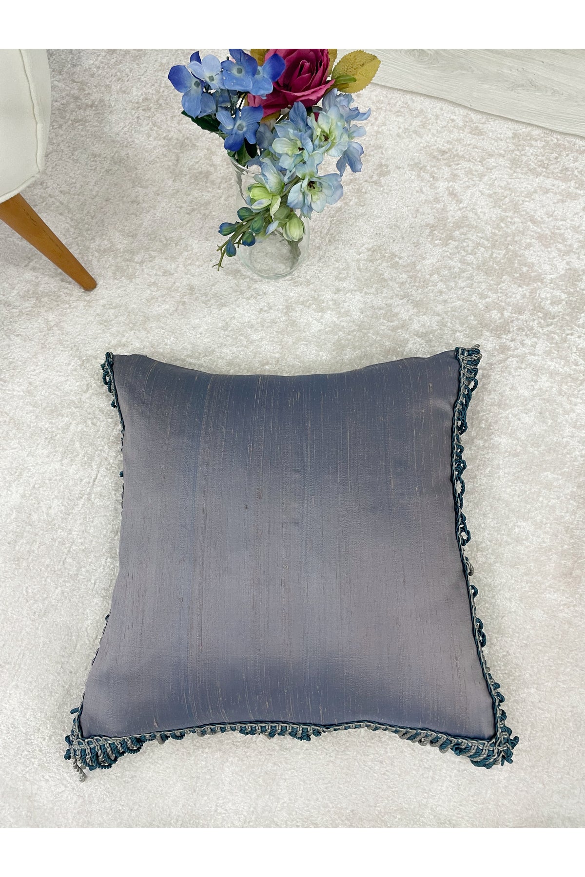 PURPLE/TURQUOISE Tasseled Silk Taffeta Cushion Cover (45X45)