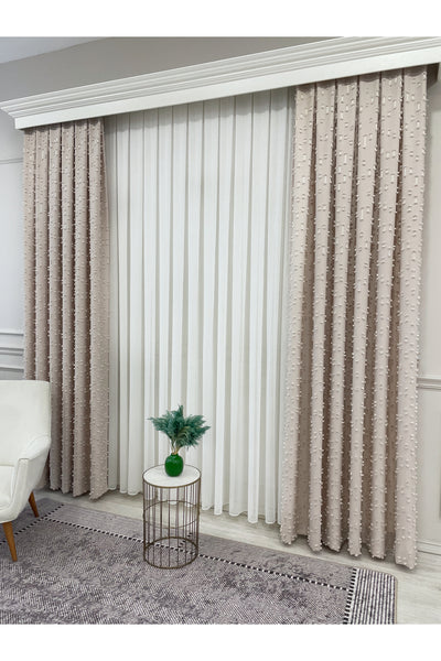 Indigo Blue Pompom Puffy Blackout Curtain 1/3 Dense Pleat