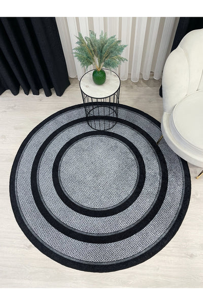 Jute Sisal Bordered Look Decorative Rug - Brown - Black