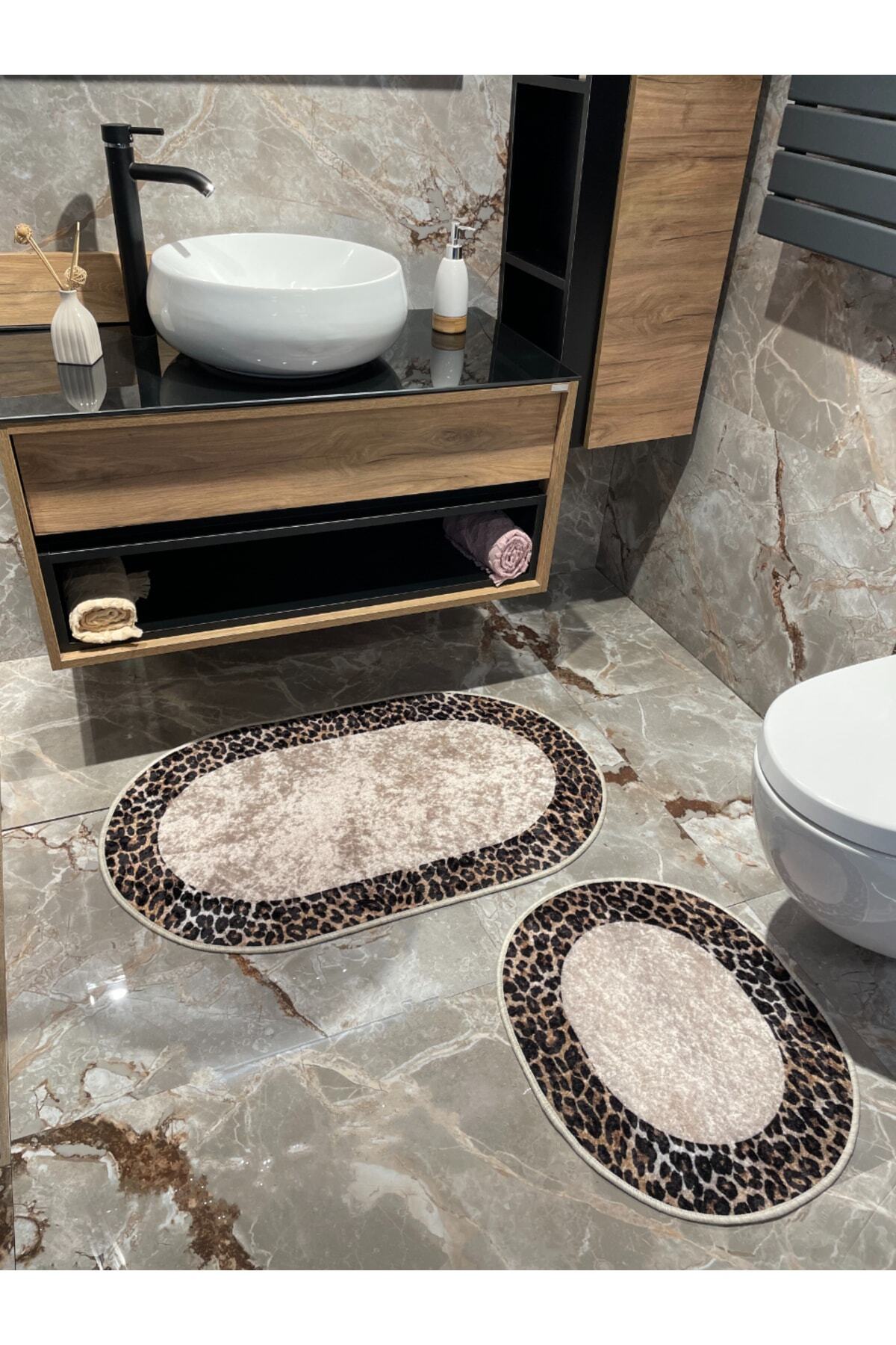 2-Piece Leopard Pattern Bath Mat Set - Brown Size (60X100 - 60X50)