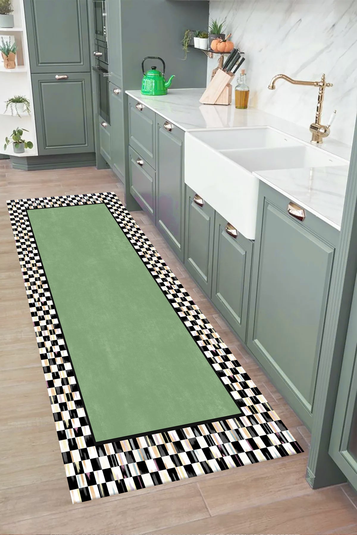 Checkered Non-Slip Base Washable Kitchen Runner Rug