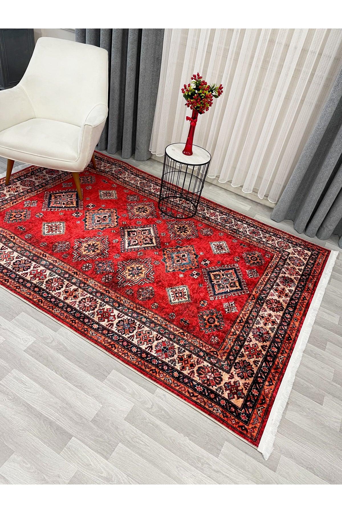 Kilim Motif FRINGED Classic Non-Slip Base Rug