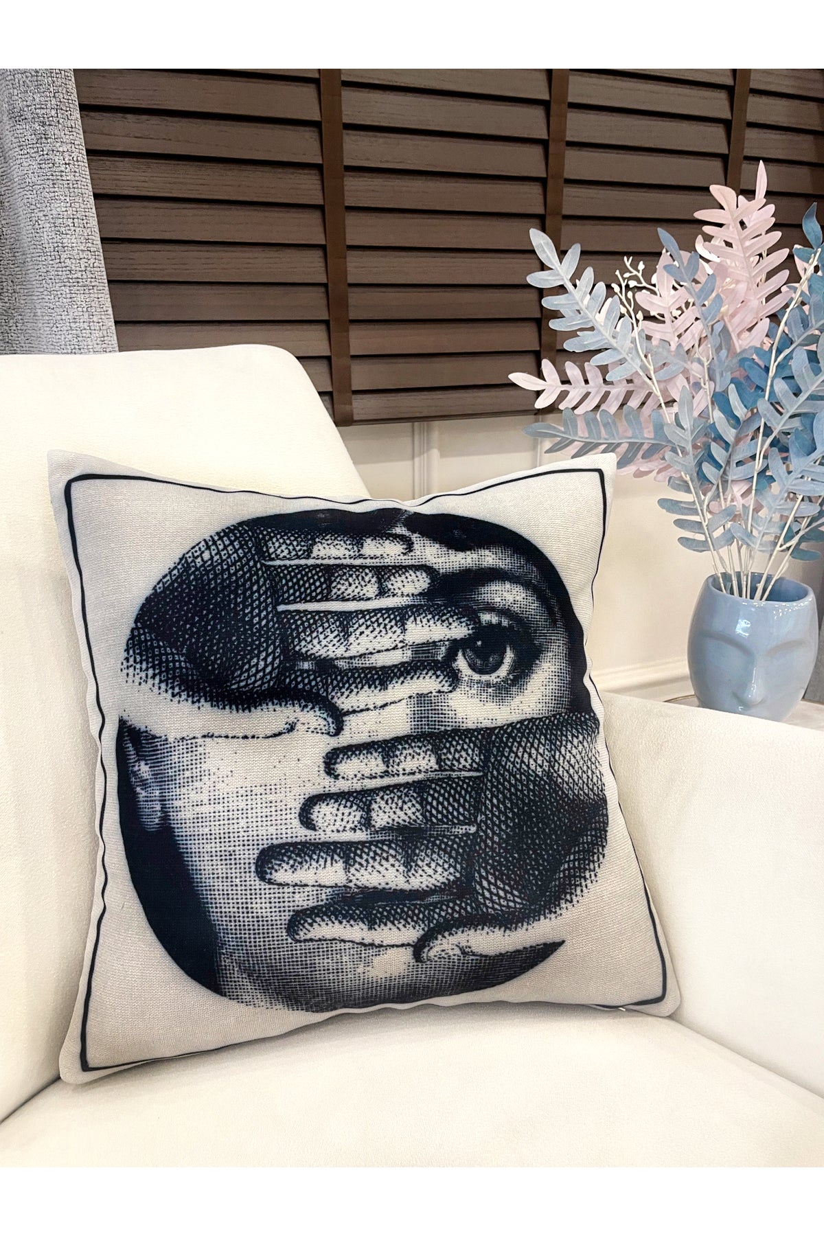 Light Gray Fornasetti Lina Cavalieri Face-Themed Throw Pillow Cover 45x45