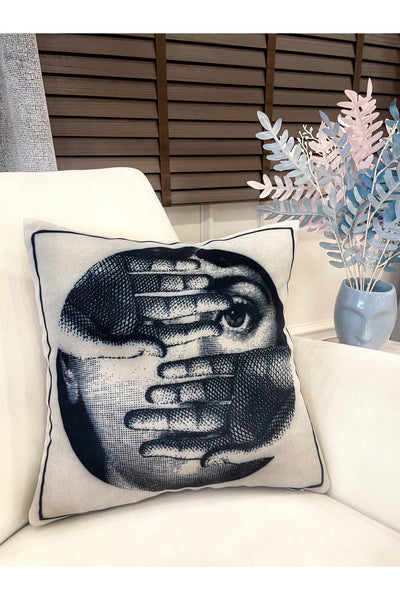 Light Gray Fornasetti Lina Cavalieri Face-Themed Throw Pillow Cover 45x45