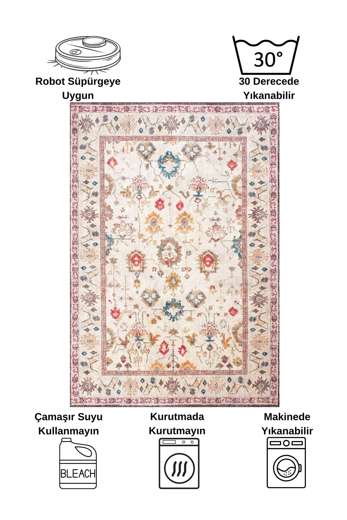 Beige Vintage Distressed Look Latex Base Rug