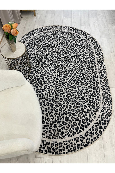 Leopard Pattern Oval Latex Leather Rug