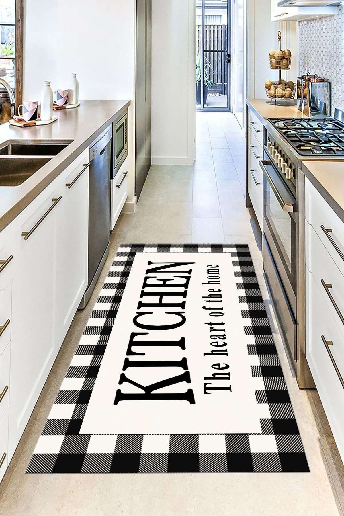 Beige Black Kitchen Latex Leather Base Kitchen Rug