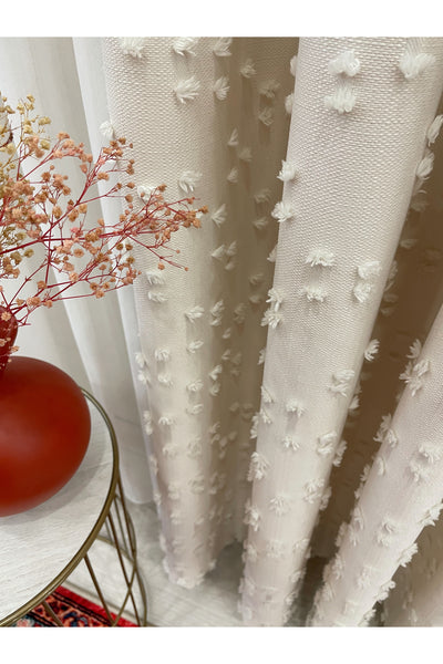 Indigo Blue Pompom Puffy Blackout Curtain 1/3 Dense Pleat