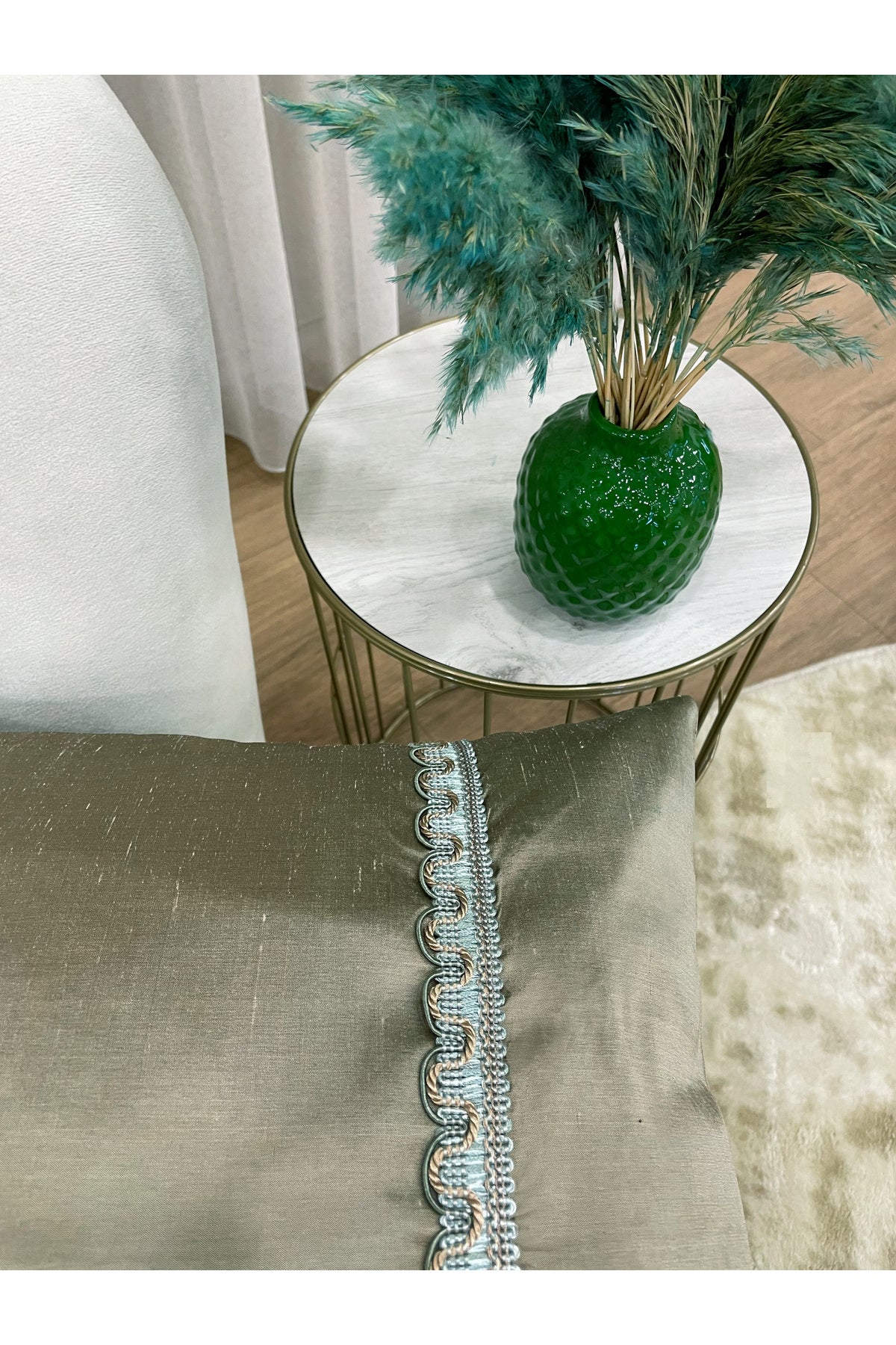 Imported Silk Cushion Pillow Cover with Cord (Oil Green)