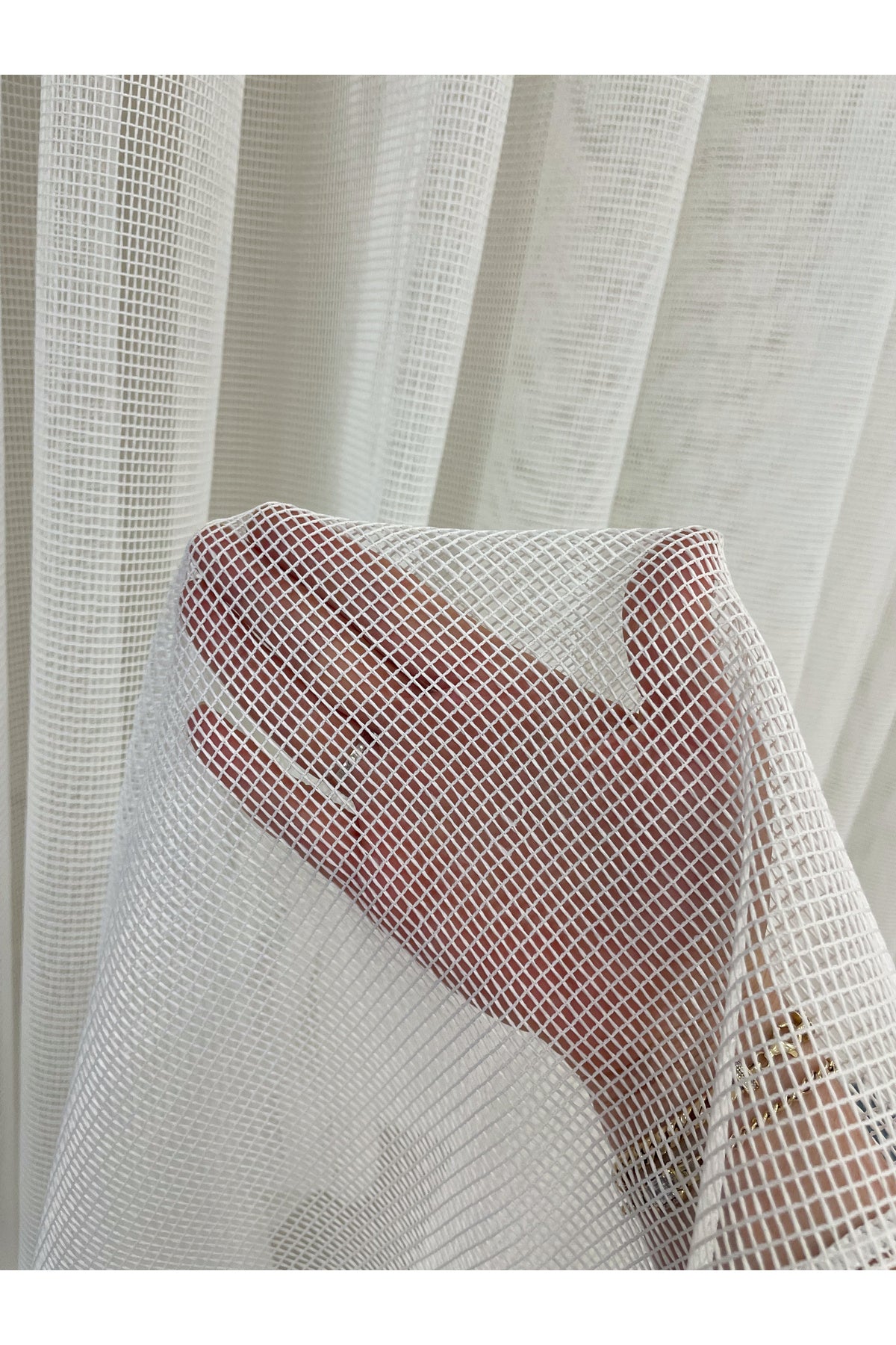 BEIGE-GRAY Modern Textured Knit 1/3 Dense Pleat Sheer Curtain