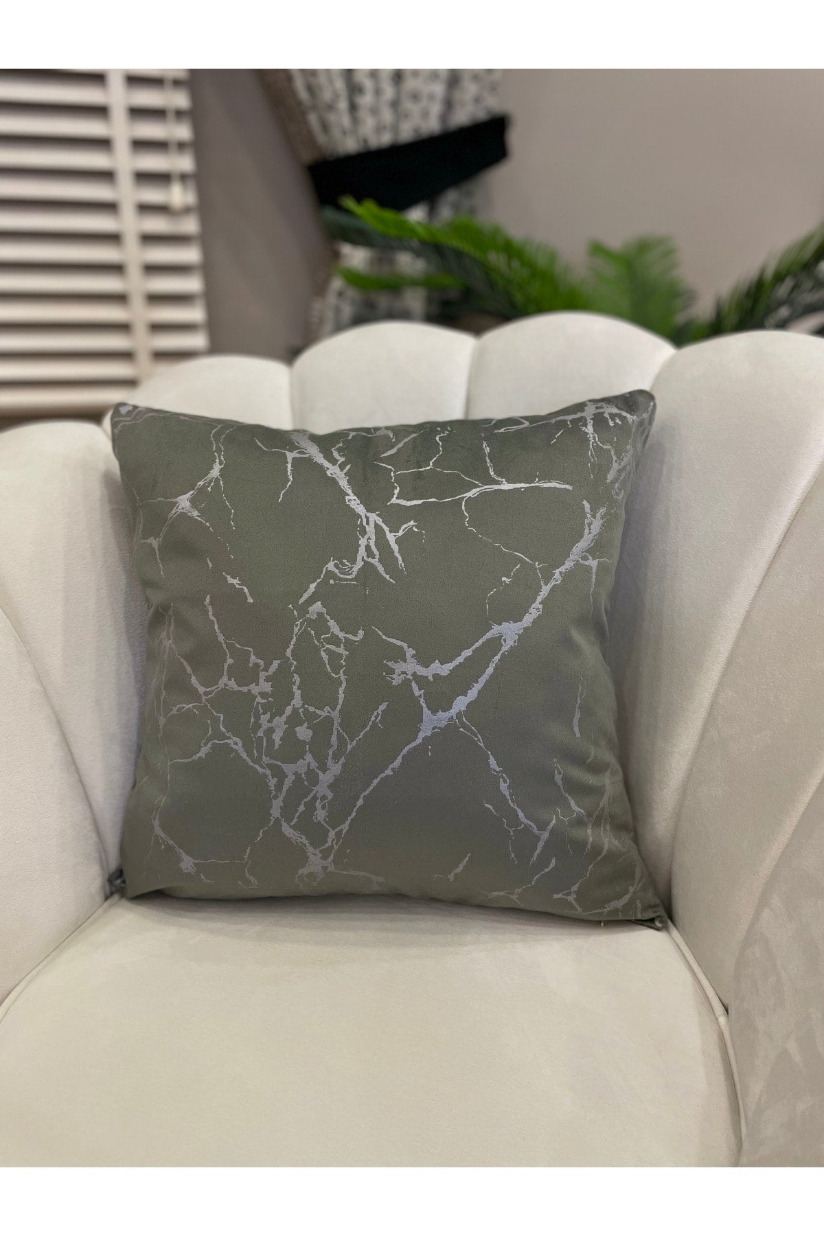 Set of 2 Velvet Throw Pillow Covers Ecru-Silver Foil (45X45)