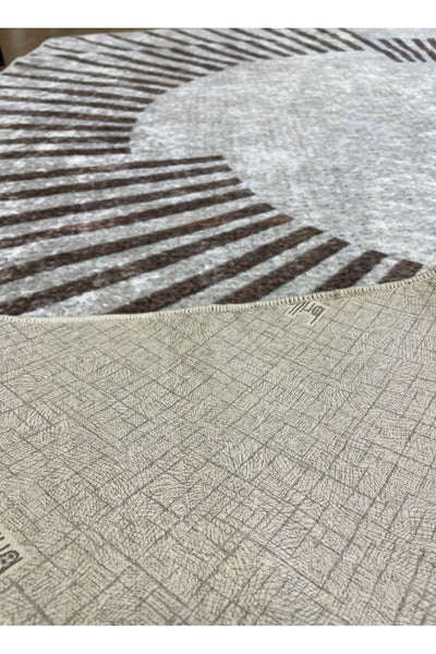 Geometrik Desenli Lateks Taban Halı - Gri - Kahverengi