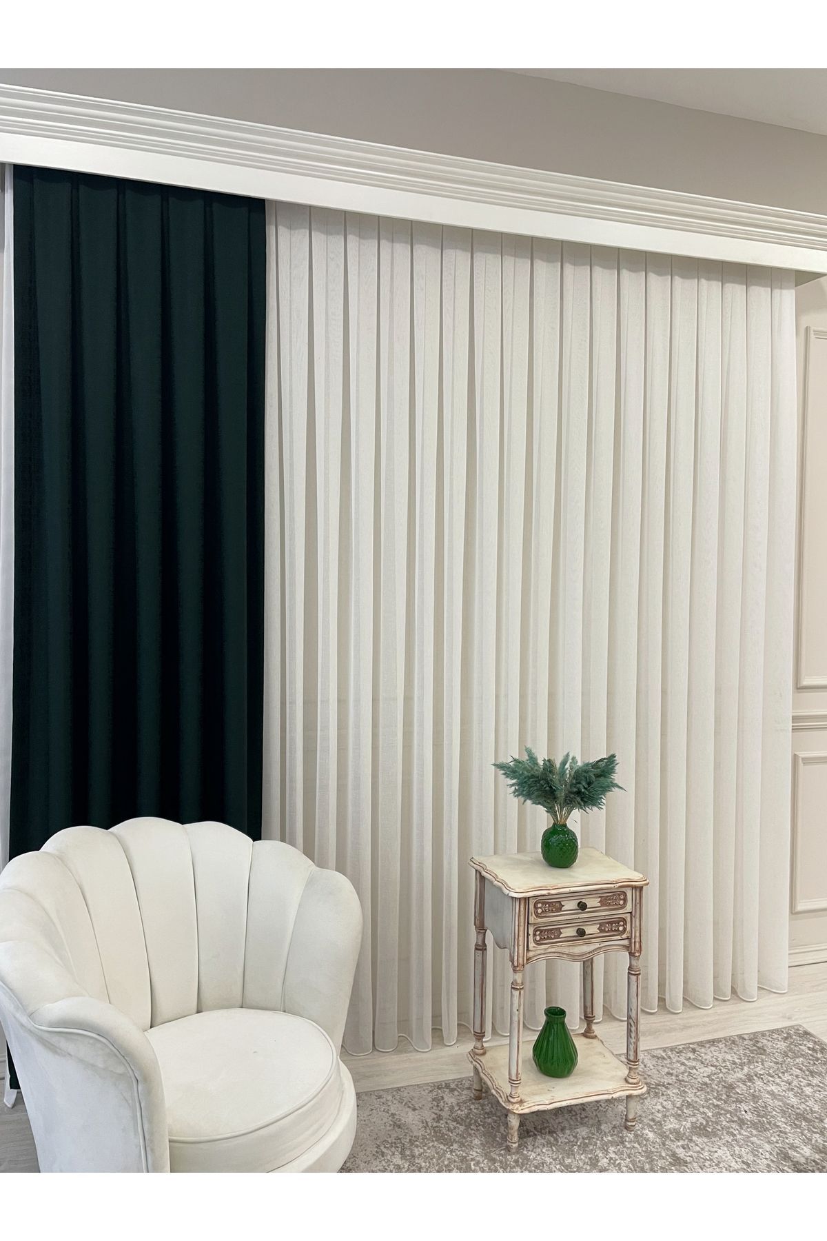 Ecru Linen-Look 1/3 Dense Pleated Sheer Curtain