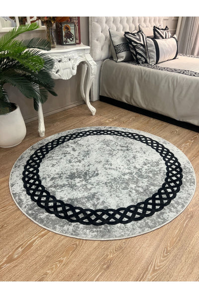 Chain Patterned Gray - Black Decorative Rug