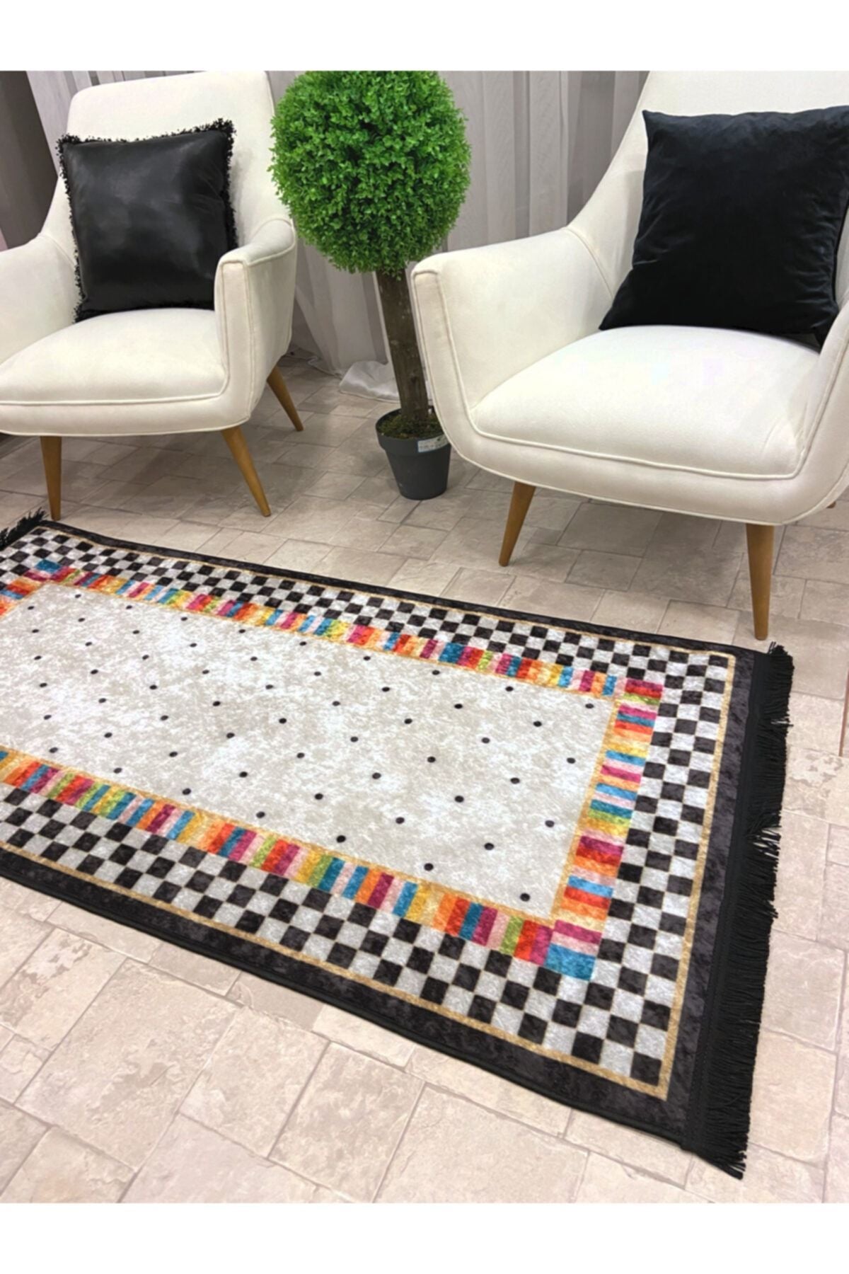 Polka Dot Pattern Latex Rug