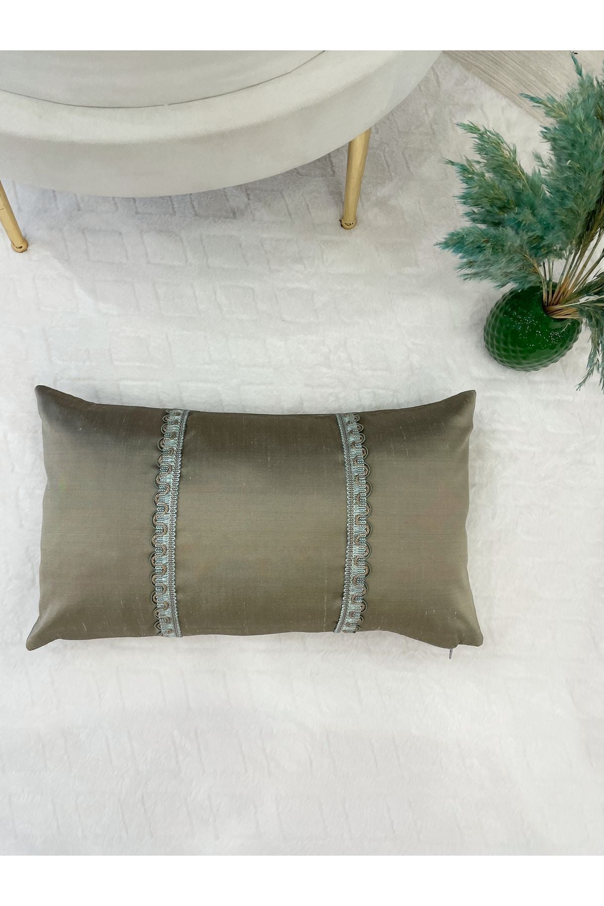 Imported Silk Cushion Pillow Cover with Cord (30x50) (Gold Color) - Classic
