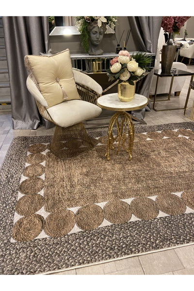 Jute Sisal Look 3D Colorful Latex Leather Base Waterproof Stain-Resistant Rug