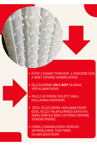 Ecru/Off-White 1/3 Dense Pleated Pompom Puffy Linen-Look Sheer Curtain