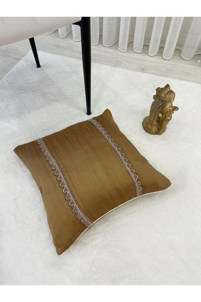 Imported Silk Cushion Pillow Cover with Cord (45x45) (Copper Brown)