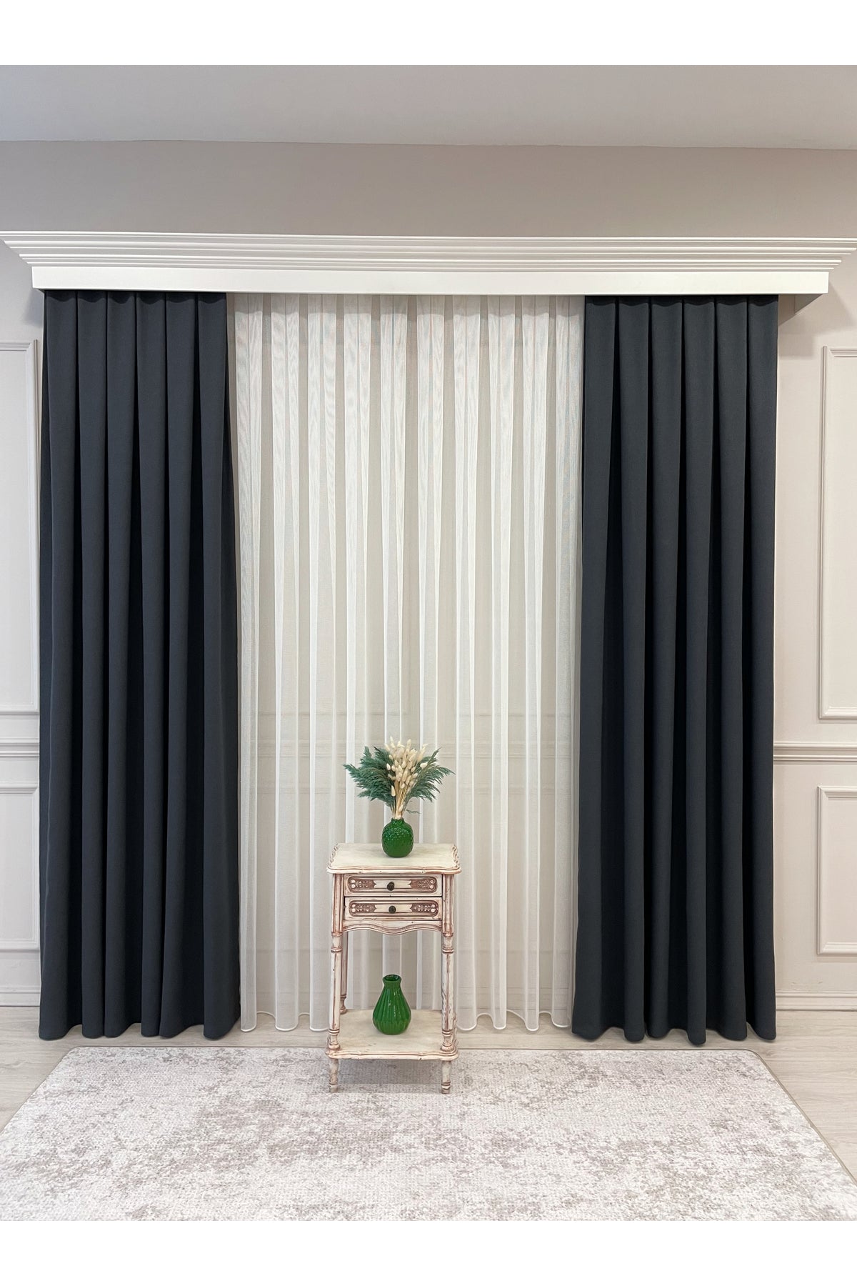 Stone Grey 1/3 Tight Pleat Linen-Look Blackout Curtain