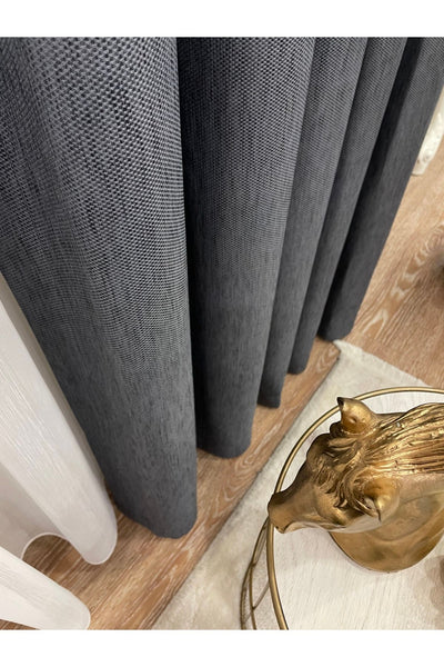 Jacquard Pattern on Blackout 1/2.50 Standard Pleated Blackout Curtain Dark Gray - Smoke