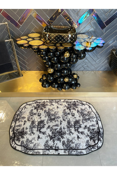 Toile de Jouy Themed Single Latex Base Bathroom Mat (80X120)