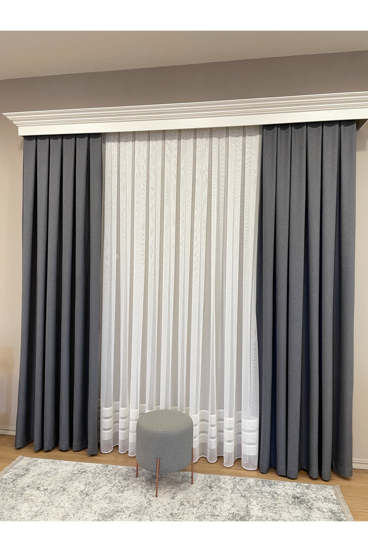 Heathered Milky Brown Linen-Look 1/3 Dense Pleated Blackout Curtain
