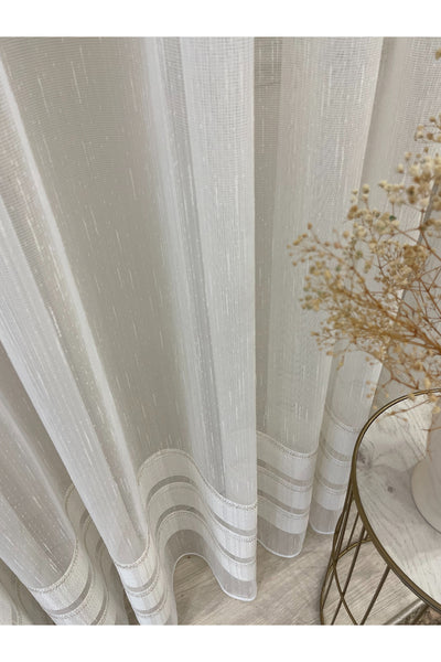 Modern Shantung Banded 1/3 Dense Pleat - Ecru/Gray Sheer Curtain