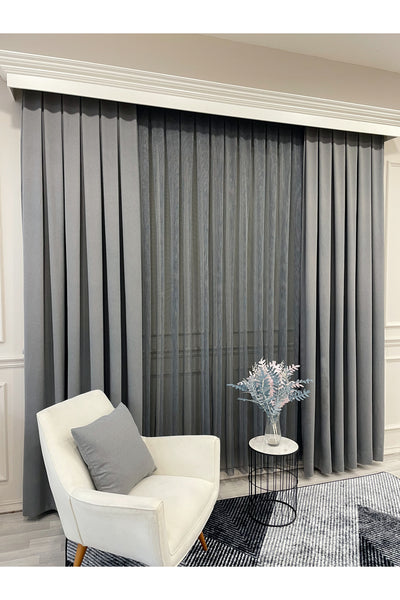 Gray-Black Net Wrinkle-Free DENSE 1/3 Pleated Sheer Curtain