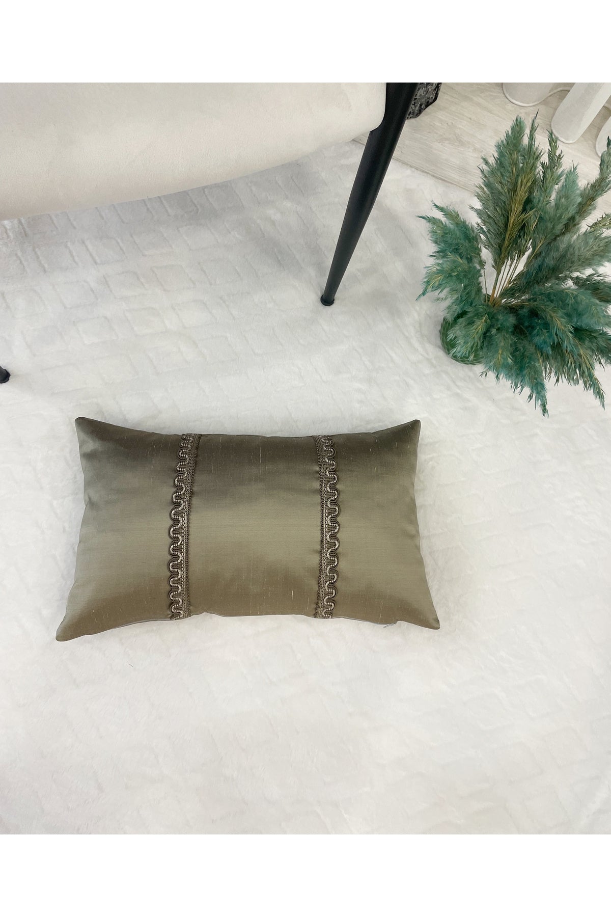 Imported Silk Cushion Pillow Cover with Cord (30x50) Oil Green
