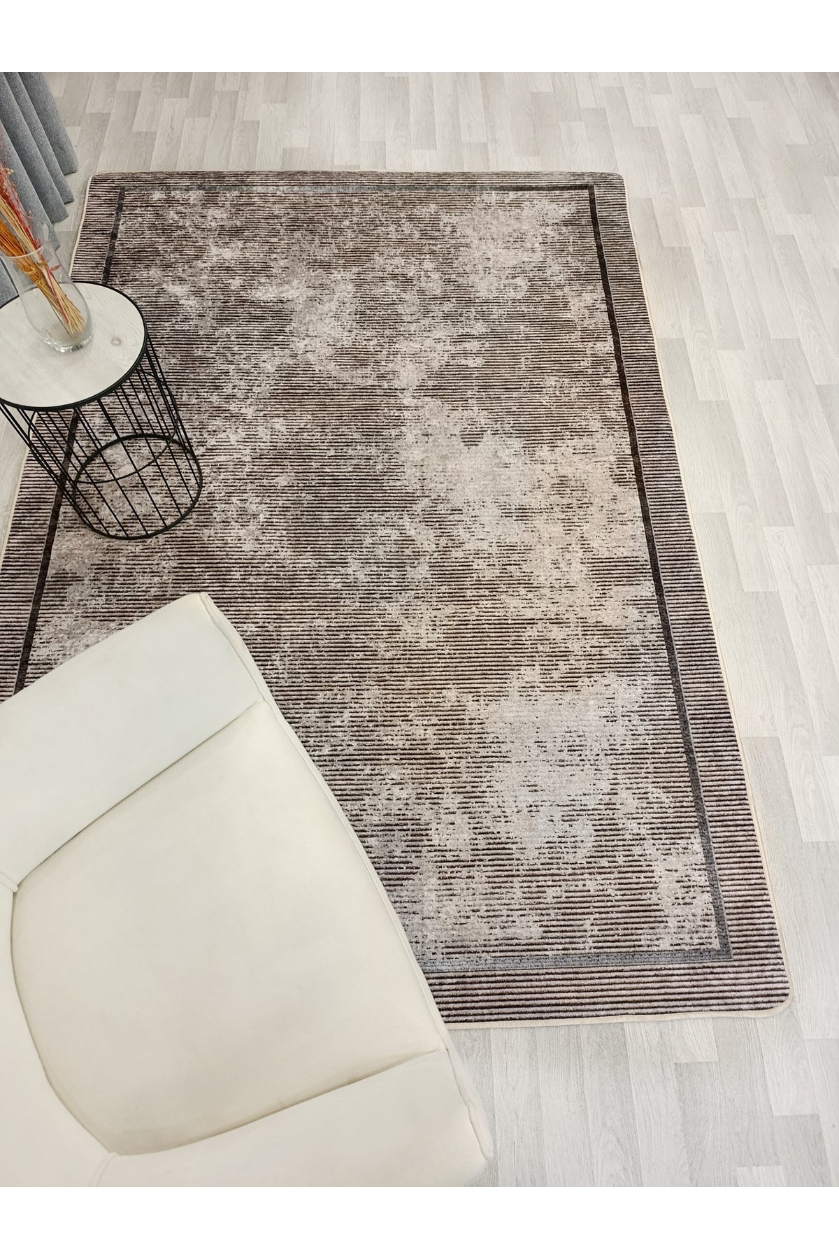 Mink Brown Geometric Pattern Non-Slip Base Runner Rug