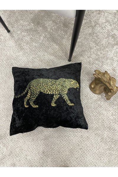 Leopar Desen Kadife Kırlent Yastık Kılıfı ( GRİ)