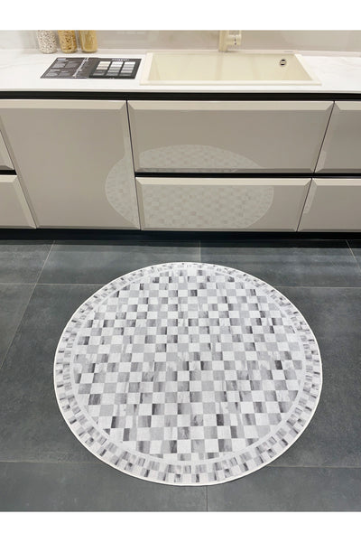 Gray Mackenzie-Style Plaid Latex Base Runner Rug