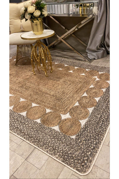 Jute Sisal Look 3D Colorful Latex Leather Base Waterproof Stain-Resistant Rug