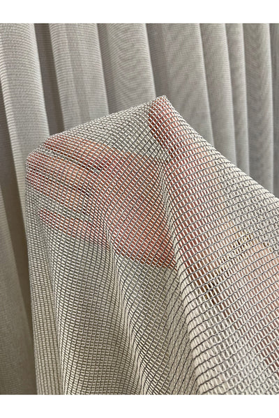 BEIGE-GRAY Modern Textured Knit 1/3 Dense Pleat Sheer Curtain